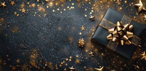 Sticker - Gold and Black Wrapped Gifts With Starry Background