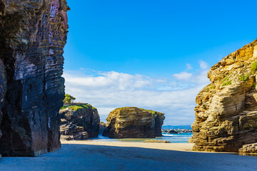 Sticker - Ocean at low tide. Cathedrals Beach in Galicia Spain.