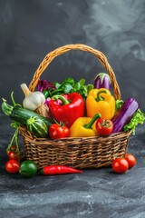 Canvas Print - A colorful basket filled with various vegetables, perfect for grocery shopping or cooking inspiration