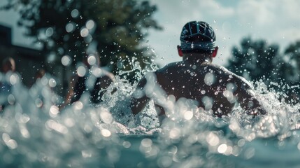 A person swimming laps in a swimming pool, perfect for fitness and recreation use