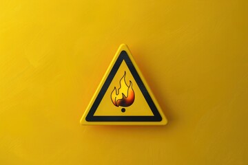 Wall Mural - A bright yellow sign with a fire symbol, indicating danger or caution