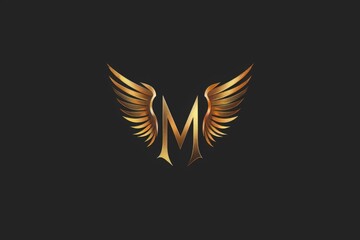 Canvas Print - A stylized gold letter M with wings on a dark background, great for abstract designs and minimalist art