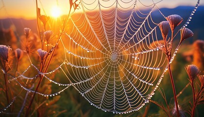 spider web with dew drops