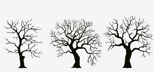 set of black silhouettes of trees. hand drawn vector illustration