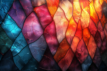 Wall Mural - Layers of transparent colors creating a stained-glass effect. Concept of illumination and enlightenment. Generative Ai.