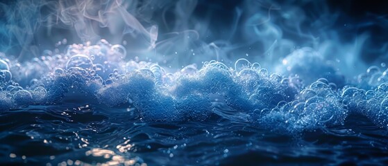 Wall Mural - A large body of water surrounded by stars, ideal for night sky or nature concepts. The background is a dark blue defocused blurred motion abstract.