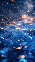 Wall Mural - A large body of water surrounded by stars, ideal for night sky or nature concepts. The background is a dark blue defocused blurred motion abstract.