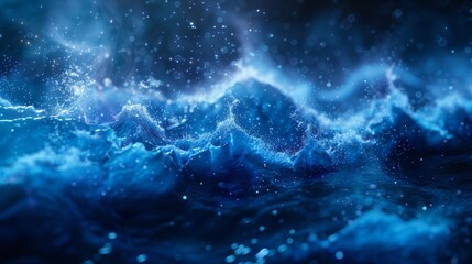 Wall Mural - A large body of water surrounded by stars, ideal for night sky or nature concepts. The background is a dark blue defocused blurred motion abstract.