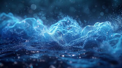 Wall Mural - A large body of water surrounded by stars, ideal for night sky or nature concepts. The background is a dark blue defocused blurred motion abstract.
