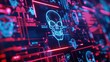 © printartist - Cyber attack with skull symbol on screen for alert