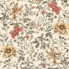 Wall Mural - floral garden bloom flower pattern seamless wallpaper design illustration ornament decor