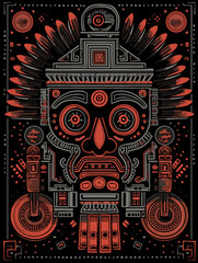 Wall Mural - A black and red poster of a head with a mask on it. The poster is abstract and has a futuristic feel to it