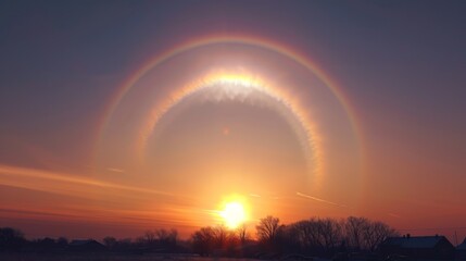 Wall Mural - a radiant sun pillar shining above a circular halo of rainbow hues.
