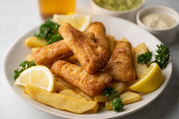 Poster - fish and chips with ale beer, tartar and mushy peas