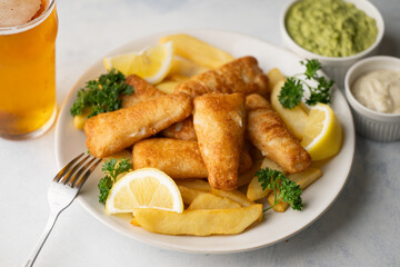 Poster - fish and chips with ale beer, tartar and mushy peas