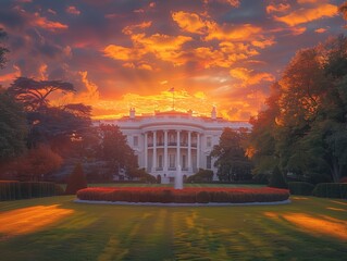 Wall Mural - Sunset White House Washington DC