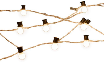 String lights arranged in a zigzag pattern with a white, transparent background suitable for a png