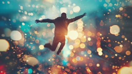 Poster - A person jumping in the air with a blurred background, AI