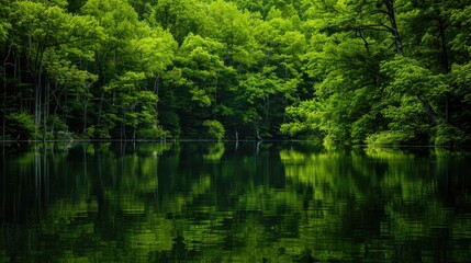 Wall Mural - Green water landscape reflecting trees