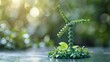 © Oksana - Miniature wind turbine made of green blocks on a bokeh background. Macro shot for design and print. Renewable energy and sustainability concept. Banner with copy space