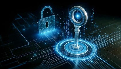 Abstract cyber security concept with key and binary code. Cybersecurity and privacy concepts to protect data. cyber security technology for protecting personal data and secure internet. Generative AI