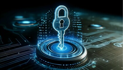 Abstract cyber security concept with key and binary code. Cybersecurity and privacy concepts to protect data. cyber security technology for protecting personal data and secure internet. Generative AI