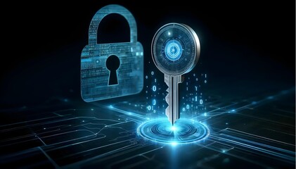 Abstract cyber security concept with key and binary code. Cybersecurity and privacy concepts to protect data. cyber security technology for protecting personal data and secure internet. Generative AI