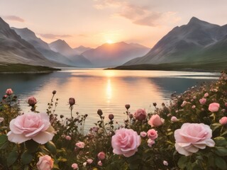 Wall Mural - sunset with flower