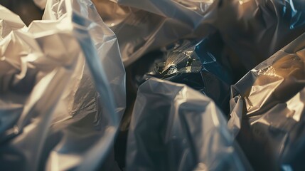 Poster - Detailed perspective of biodegradable bags, close-up, clear labels, indoor lighting 