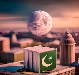 Wall Mural - National Pakistani flag on the apartment with home.