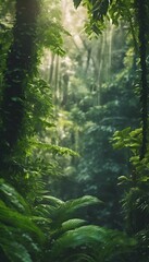 Wall Mural - the trees in the jungle are full of green leaves and ferns