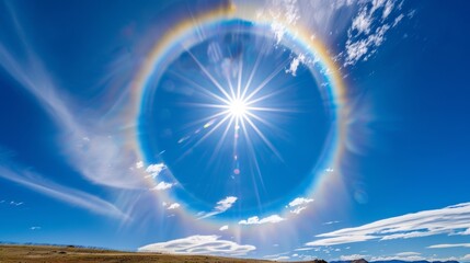 Wall Mural - a shimmering multicolored solar halo illuminating a crisp blue sky.