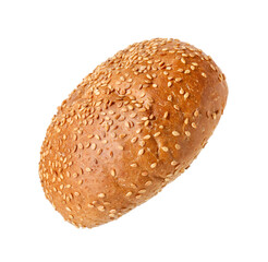 One fresh burger bun with sesame seeds isolated on white