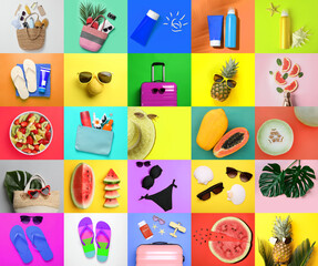 Poster - Bright collage with beach accessories and other summer stuff