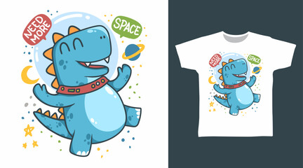 Dinosaur Space Vector Illustration Tshirt Designs