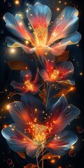 Wall Mural - A glowing flower of lights on a dark background. 