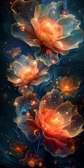 Wall Mural - A glowing flower of lights on a dark background. 