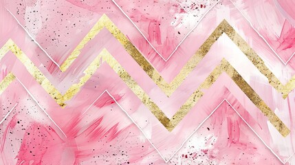 Blush pink background with gold chevron lines.