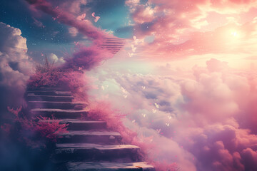 Wall Mural - background with clouds .cloud stairs to sky