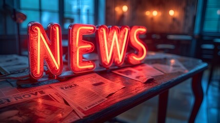 Wall Mural - “NEWS” Neon sign - press - newspaper - media 