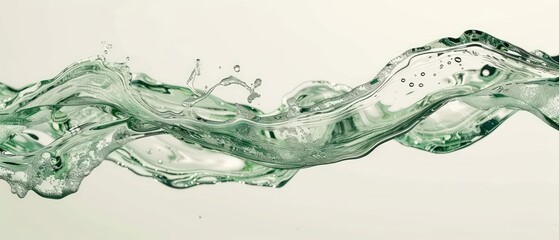 Wall Mural - banner of a floating green wavy stream of water on a flat white background