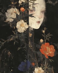 Wall Mural - portrait, flowers, abstract, mysterious beauty, contemporary, old and classical art, painting