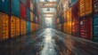 © ZethX - A vibrant cargo container terminal with colorful shipping containers lined up, showcasing logistic and transportation in a modern port facility.