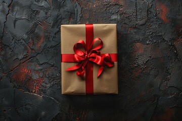 Wall Mural - gift box with the red ribbon