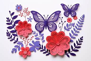 Design paper cut outs of butterfly and flowers

