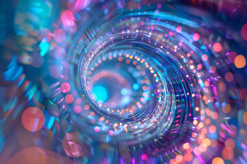 Wall Mural - Colorful spiral coil graphics on blue background, modern technology concept illustration background