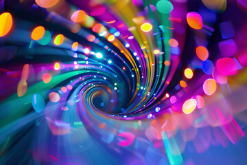 Wall Mural - Colorful spiral coil graphics on blue background, modern technology concept illustration background