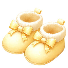 Wall Mural - Yellow baby booties for baby shower clipart on transparent background
