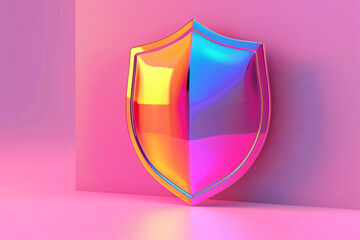 Poster - Glossy shield 3D rendering, 3D shield protection icon