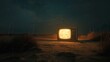 © cac_tus - Retro television glowing in the desert at night, surreal atmosphere. Conceptual art with vintage objects